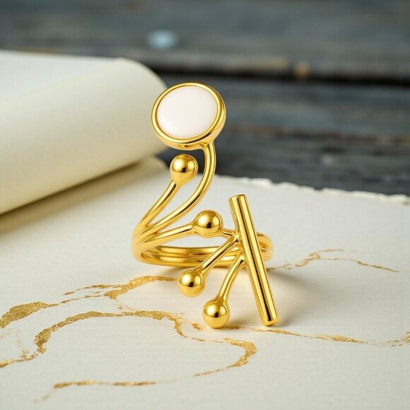 🆕️Artisan Turkish Adjustable 18K Gold-Plated Cocktail Ring w/ Glass Pearl 💫 - Picture 8 of 10